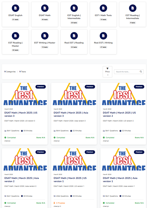 Platform feature: 40+ Authentic Digital SAT Practice Tests